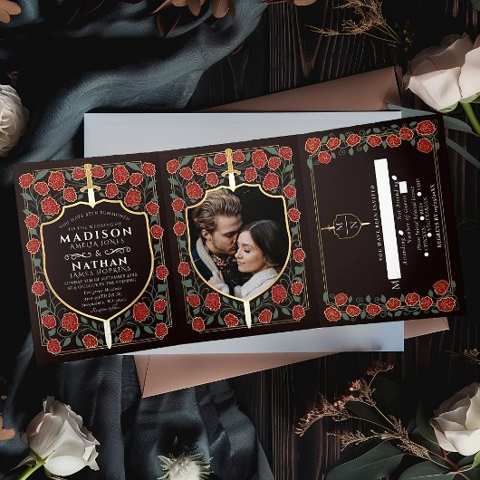 Invitation Trois Volets Imaginaire médiéval de l'épée et du bouclier Maria