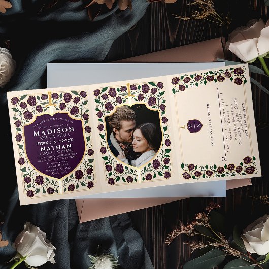 Invitation Trois Volets Imaginaire médiéval de l'épée et du bouclier Maria