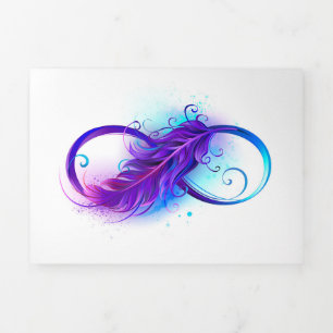 Invitation Trois Volets Infinity with purple feather