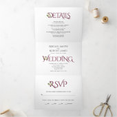 Invitation Trois Volets Initiales et ampersand rouges de Bourgogne, mariag (Intérieur)