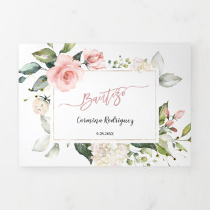 Invitation Trois Volets Invitacion Bautizo Con Flores Photo Baptême