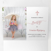 Invitation Trois Volets Invitacion Bautizo Con Flores Photo Baptême (Intérieur en premier)