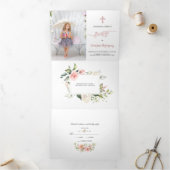 Invitation Trois Volets Invitacion Bautizo Con Flores Photo Baptême (Intérieur)
