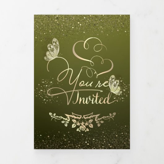 Invitation Trois Volets Invitación de boda verde con purpurpurina (Page de couverture)