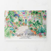 Invitation Trois Volets Itinéraire du Mariage d'aquarelle Puerto Vallarta (Page de couverture)