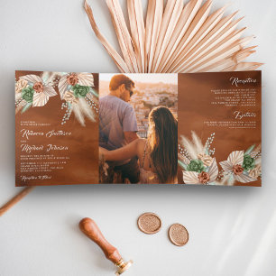 Invitation Trois Volets Ivoire Palme Terre Florale Pampas Terracotta Maria