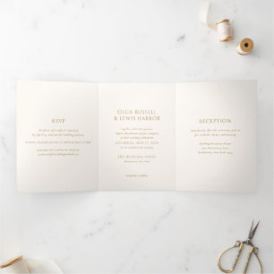 Invitation Trois Volets Ivoire simple et Mariage moderne or