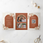 Invitation Trois Volets Ivory Floral Pampas Terracotta QR Code Mariage (Intérieur)