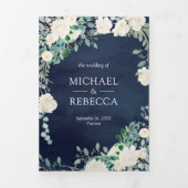 Invitation Trois Volets Ivory Floral Sage Green Navy Blue QR Code Mariage (Page de couverture)