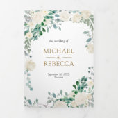 Invitation Trois Volets Ivory Floral Sage Vert Feuille QR Code Mariage (Page de couverture)