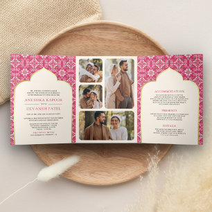 Invitation Trois Volets Ivory Rani Rose Motif Combinaison Indienne de Mari