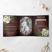 Invitation Trois Volets Ivory Rose Botanique Photo Rustic Wood Mariage (Intérieur)