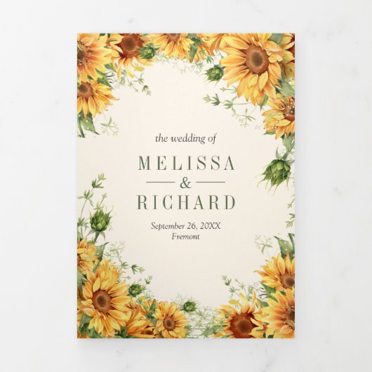 Invitation Trois Volets Ivory Sunflower Mason Jar QR Code Mariage (Page de couverture)