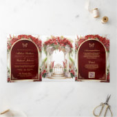 Invitation Trois Volets Jardin aux papillons floraux rouges en un seul Mar (Intérieur)