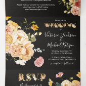 Invitation Trois Volets Jardin fleuri floral Mariage sombre et lunatique (Intérieur au milieu)