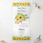 Invitation Trois Volets Jaune tournesol mariage fleuri (Intérieur)