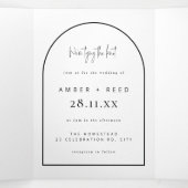 Invitation Trois Volets Jetons d'arc moderne Noir Blanc Mariage Script (Intérieur au milieu)