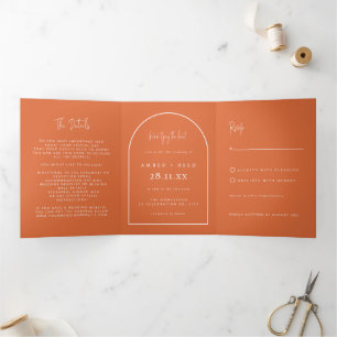 Invitation Trois Volets Jeu de jonction Arch moderne Brûlé Mariage orange
