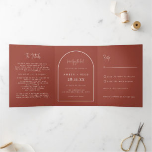 Invitation Trois Volets Jeu de jonction Arch moderne Mariage Terracotta Sc