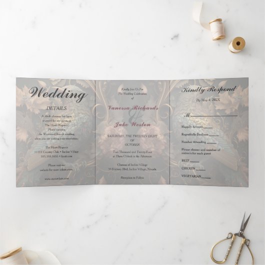 Invitation Trois Volets Joli Mariage (Intérieur)