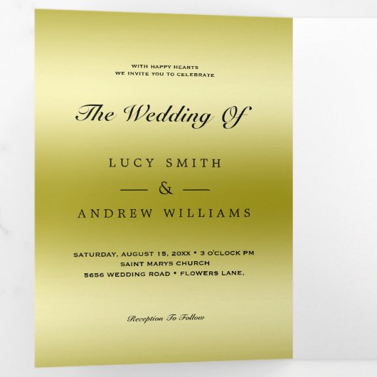Invitation Trois Volets Joyau d'or classique Gem Bow QR Code Mariage (Intérieur en premier)