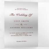 Invitation Trois Volets Joyau rouge romantique Gem Bow Code QR Mariage (Intérieur en premier)