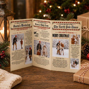 Invitation Trois Volets Joyeux Noël Collage de photos de journaux vintage