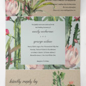 INVITATION TROIS VOLETS KRAFT GRAS CACTI FLORAL FOLIAGE MARIAGE DE COULEUR (Intérieur au milieu)