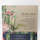 INVITATION TROIS VOLETS KRAFT NAVY FLORAL CACTI FOLIAGE MARIAGE DE COULEUR (Intérieur en premier)