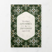 Invitation Trois Volets La frontière verte ivoire en un seul Mariage indie (Page de couverture)
