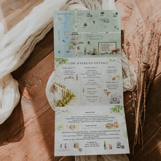 Invitation Trois Volets Lac Cayuga NY | Tri-pliage Mariage illustré