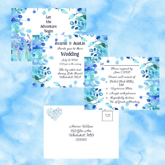 Invitation Trois Volets Laissez l'aventure commencer Blue Floral