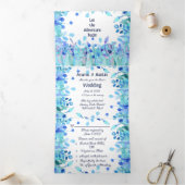 Invitation Trois Volets Laissez l'aventure commencer Blue Floral (Intérieur)