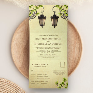Invitation Trois Volets Lampes de jardin rustiques vintage tout en un mari