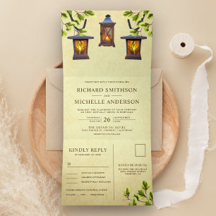 Invitation Trois Volets Lanterne de campagne rustique vintage tout en un m