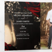 Invitation Trois Volets Lanterne & Roses rouges Romantique Rustique Mariag (Intérieur en premier)
