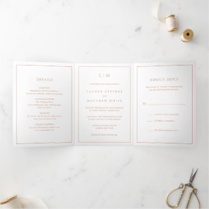 Invitation Trois Volets Lauren Rose Gold Monogramme Mariage élégant