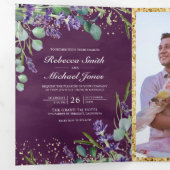 Invitation Trois Volets Lavande et Eucalyptus Code QR Mariage Violet (Intérieur en premier)