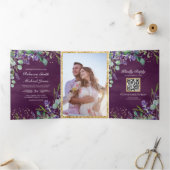 Invitation Trois Volets Lavande et Eucalyptus Purple QR Code Mariage (Intérieur)