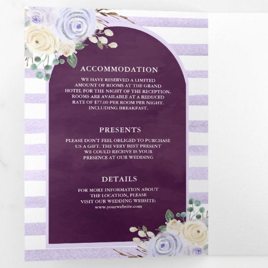 Invitation Trois Volets Lavender Rose Citrouille QR Code Plum Mariage (Intérieur en premier)