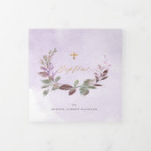 Invitation Trois Volets Lavendre Couronne de Feuillage Aquarelle, Bapteme (Protection)