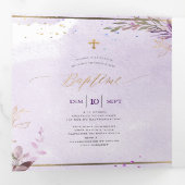 Invitation Trois Volets Lavendre Couronne de Feuillage Aquarelle, Bapteme (Intérieur en premier)