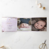 Invitation Trois Volets Lavendre Couronne de Feuillage Aquarelle, Bapteme (Intérieur)