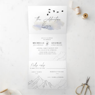 Invitation Trois Volets l'aventure commence un mariage élégant