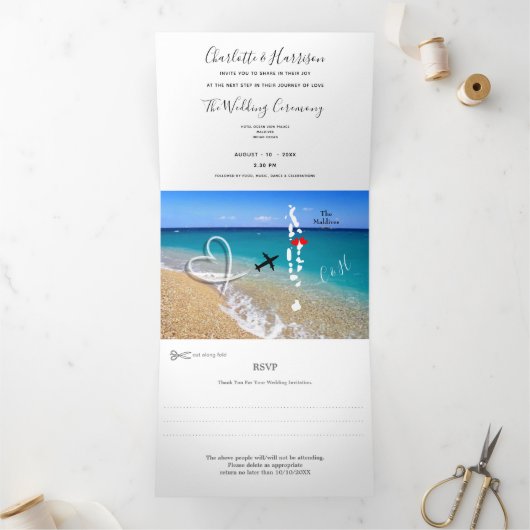 Invitation Trois Volets Le mariage de destination aux Maldives (Intérieur)