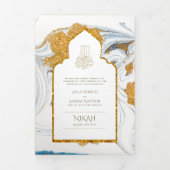 Invitation Trois Volets LeahG Blue Islam Mariage invite Nikah (Page de couverture)