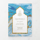 Invitation Trois Volets LeahG Blue Islam Mariage invite Nikah (Page de couverture)