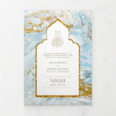 Invitation Trois Volets LeahG Blue Islam Mariage invite Nikah (Page de couverture)