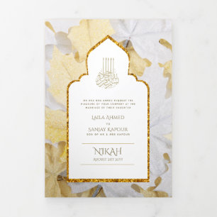Invitation Trois Volets LeahG Gold White Islam Mariage invite