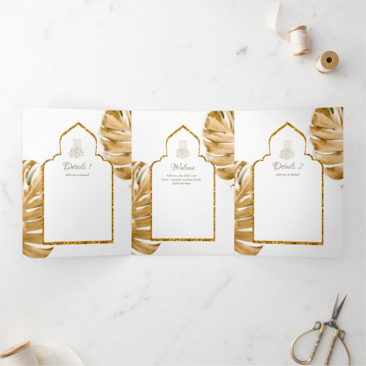 Invitation Trois Volets LeahG Gold White Islam Mariage invite (Intérieur)